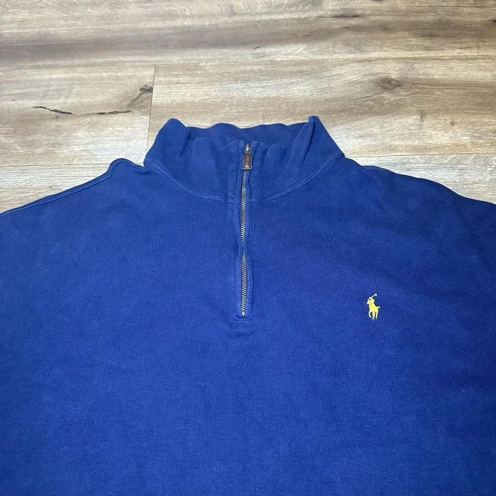 Polo Ralph Lauren 1/4 Zip Pullover Sweater Mens 1XL‎ Big Navy Blue Academia